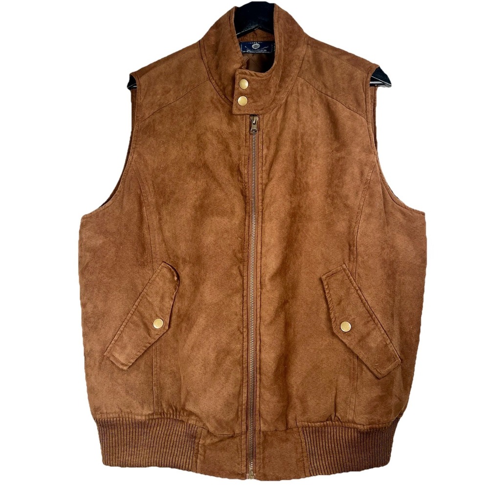 Vintage O'KIEF & O'KIEF Men's Vest M Brown Full Zip Suede Like Quilted Lining